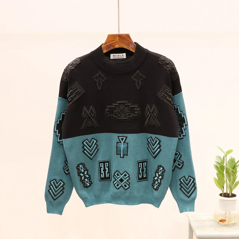 

BabYoung Color Contrast Knitted Suit Women's Embroidery Autumn Casual Sports Fashion Two Piece Set Dress