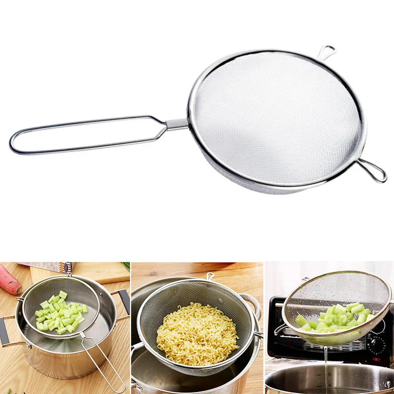 

Kitchen Food Sieve Oil Stainless Colander Steel Strainer Baking Cooking Filter Wire Fine Mesh Strainer Flour Sifter Kitchen Tool