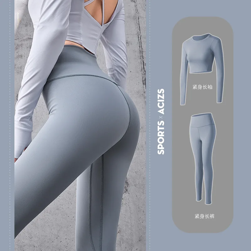 

Women Sportswear Yoga Set Tracksuit Clothing Sports Jogging Pants Gym Legging Seamless Fitness Crop Top Long Sleeve Yoga Suit