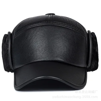 2020 new winter men's hat fashion imitation leather warm baseball cap outdoor leisure peak middle-aged and elderly ear c | Аксессуары