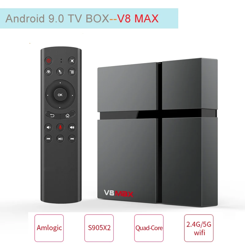 ТВ-приставка V8 MAX Android 9 0 4 Гб 64 2 4G/5G WiFi Amlogic S905X2 четырехъядерный приставка H.265 4K IPTV BOX