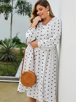 plus size summer dress polka dot v neck large size long sleeve single row buttons comfortable calf length casual dating a line