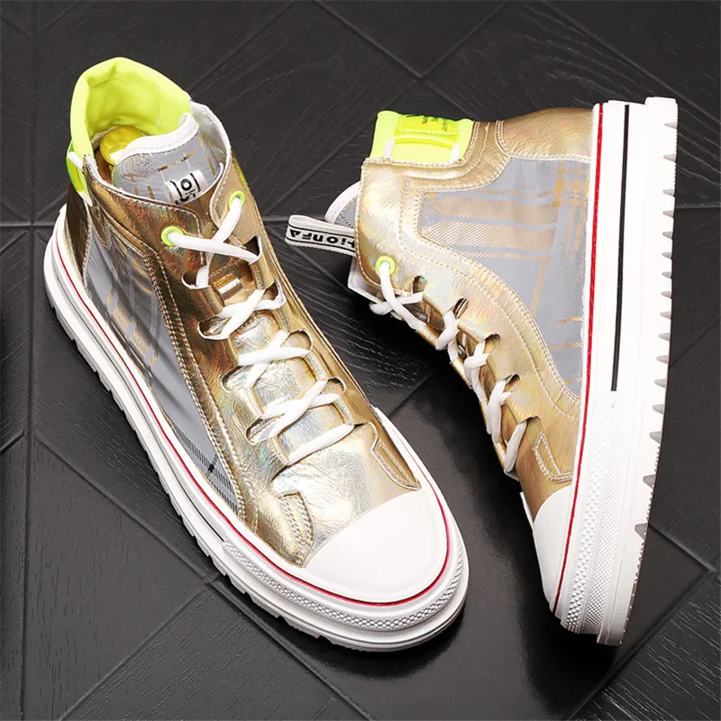 Gold Silver Hip-Hop High Tops Young Men Sneakers Trainers Flat Skateboard Shoes Zapatillas Hombre | Обувь