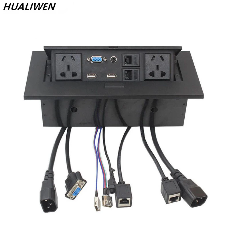 JSJ многофункциональная настольная Выдвижная розетка VGA + 3,5 аудио с двумя портами USB Настольная линейная коробка