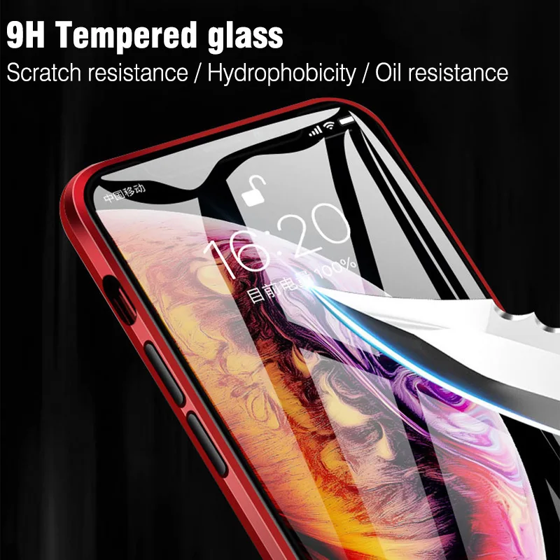 Luxury Double sided glass Magnetic Adsorption Metal Phone Case For iPhone X XS XR Max 8 7 6 6S Plus Cover 360 Full Protection | Мобильные