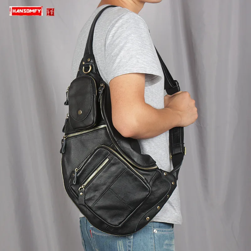 New Large-capacity Leather Men Chest Bag Leather Casual Messenger Shoulder Bags Multi-functional Practical Durable Suede Male