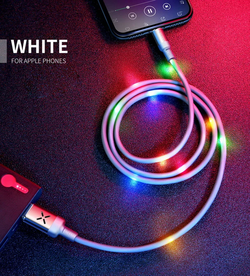 MCDODO регулятор громкости танцующий светодиодный usb-кабель кабель для быстрой зарядки кабель для зарядки мобильного телефона для iPhone X XS MAX 7 8 6 6s plus 5S