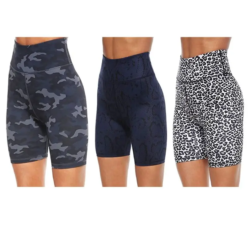 Женские шорты с высокой талией для тренировок йоги байкеров леопардовой