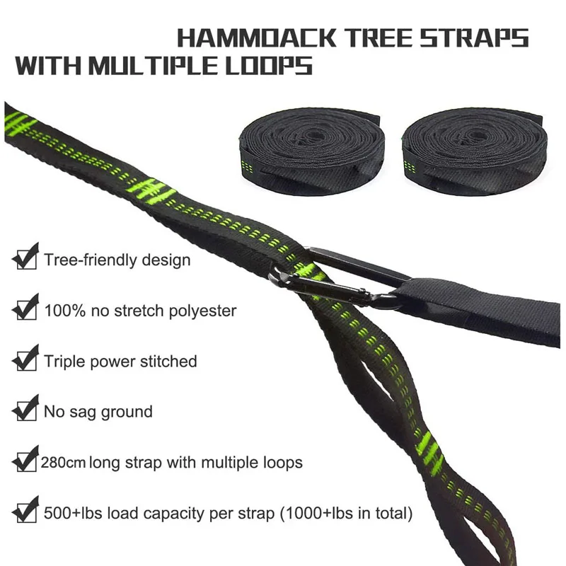 2PCS Hammock Straps& Belts  Extra Strong & Lightweight Ropes and 600 LBS Breaking Strength, No Stretch Polyester