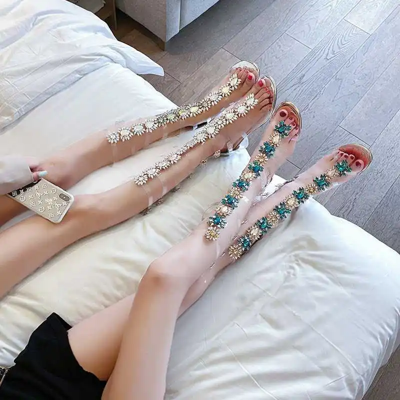 

summer new 2021 Korean Rhinestone long fashion boots women's 2021 summer new sexy crystal thick heel nightclub long tube
