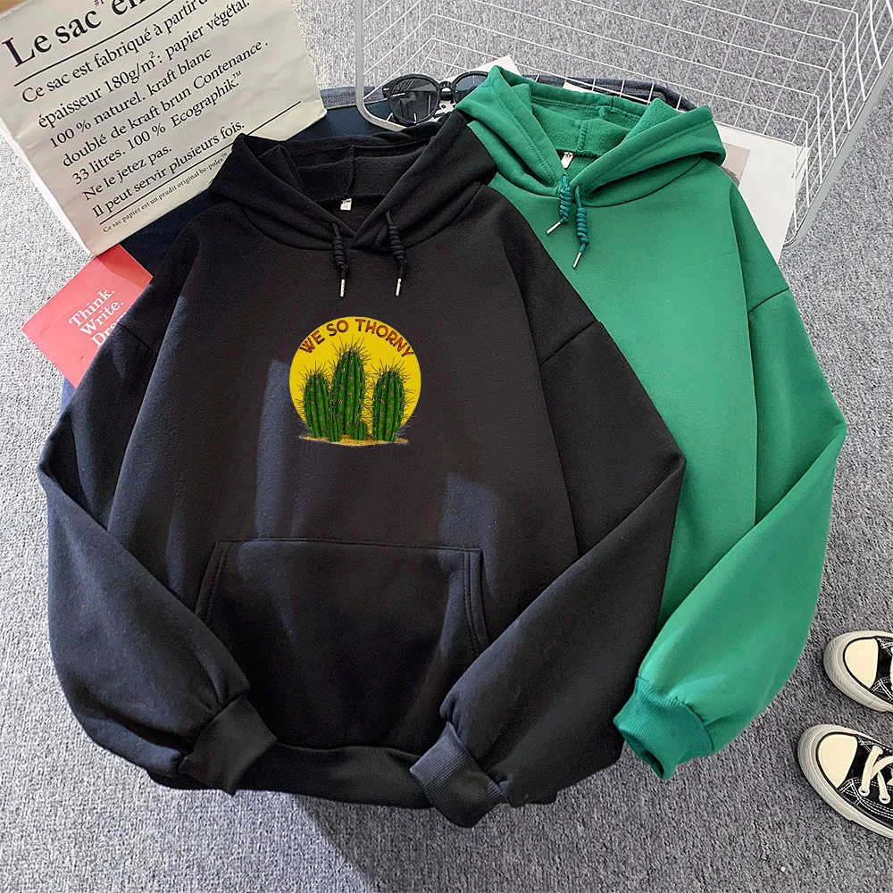 Streetwear Jacket Harajuku Hoodie Sweatshirt Cactus Print Sweatshirts Women Letter Hoodies Loose Fit Vintage Winter Sweetshirt