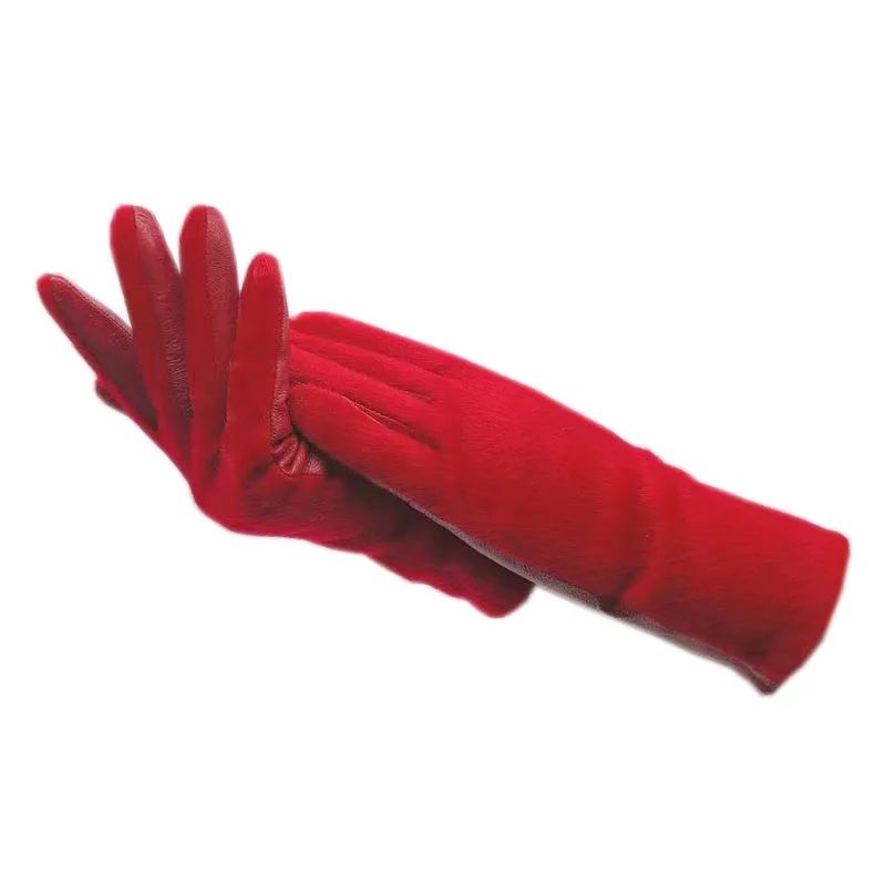 Red gloves winter ladies wrist fashion sheepskin gloves new warm women's leather AB version thick lining imitation sea lion 2021