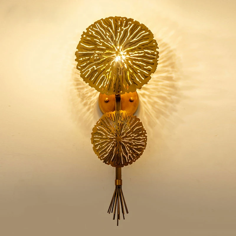 

Creative Gold Lotus Leaf Wall Lamp Luxury Art Deco for Home Living Room Bedroom Mirror Light Sconce Led Fixtures Indoor Lighting