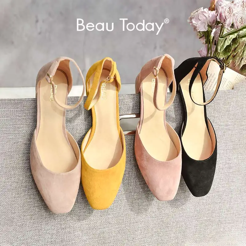 Босоножки BeauToday женские детские замшевые кожаные с квадратным носком на ремешке