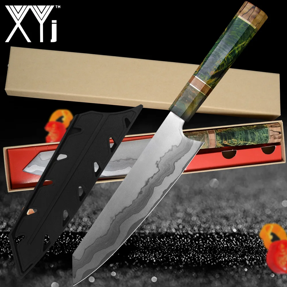 Дамасская сталь нож шеф повара Подарочная коробка чехлы японский сантоку