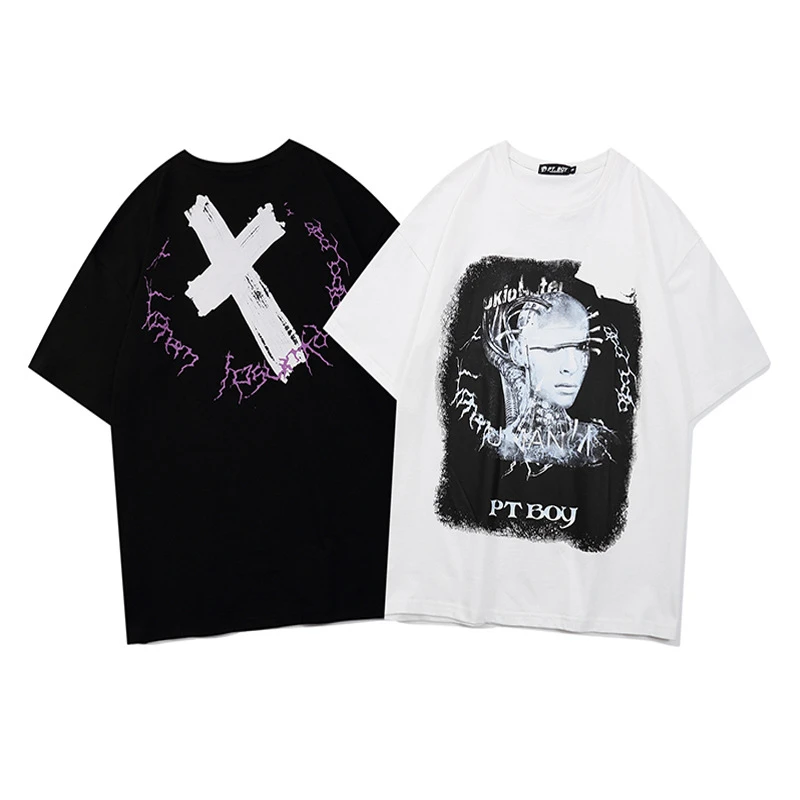 

2021 Men Hip Hop T Shirt Streetwear Creative Print T-Shirt Harajuku Cotton Casual Tshirt Summer Short Sleeve Tops Tees WQ426