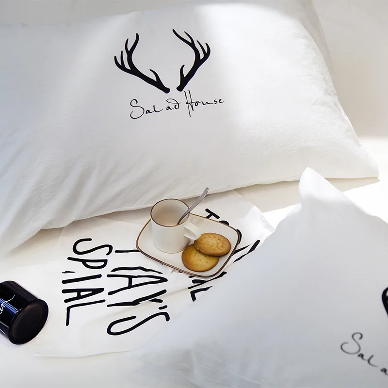 

2pcs Washed Cotton Pillow Cases Pure Cotton Simple 48*74cm Bed and Breakfast Pillow Case Single White/Gray Pillow Case Antler