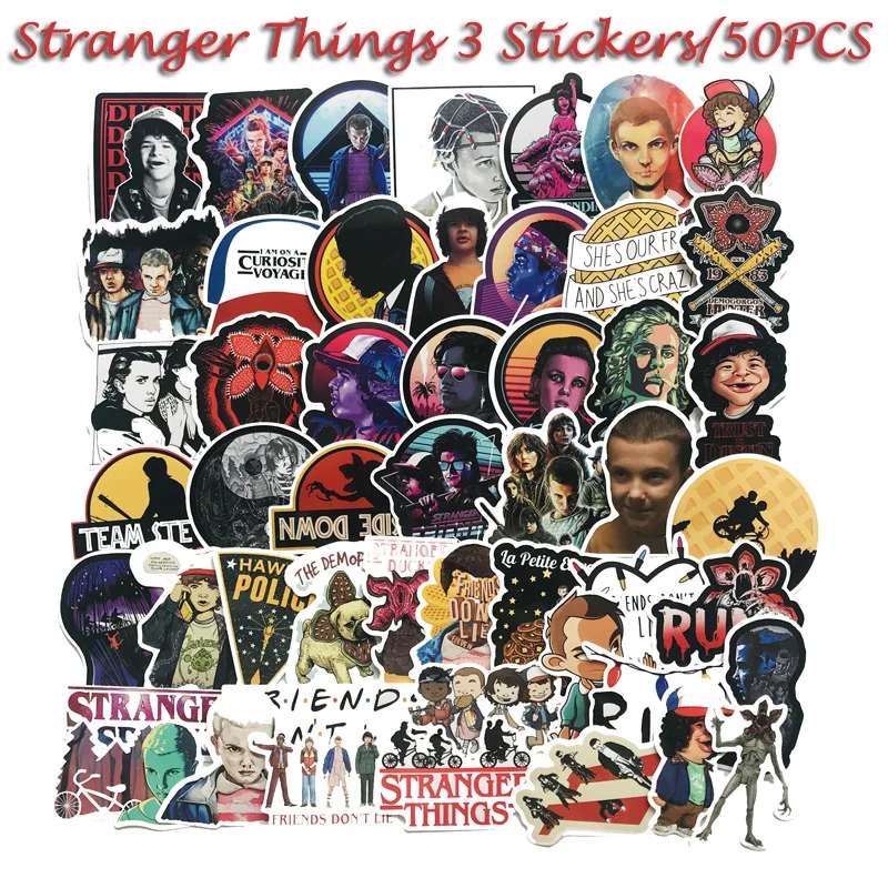 

50pcs/lot Stranger Things Stickers American Cartoon Movie for Car Laptop Motorcycle Notebook Waterproof Sticker Children Gifts