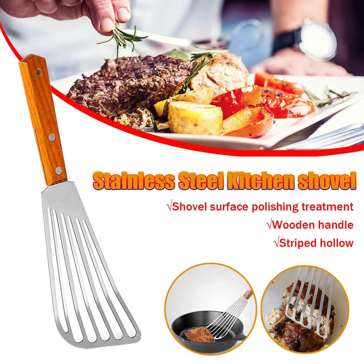 

Stainless Steel Slotted Spatula Fish Flat Fish Steak Slice Frying Spatula Fish Turner Shovel Kitchen Supplies Cookware Cooking