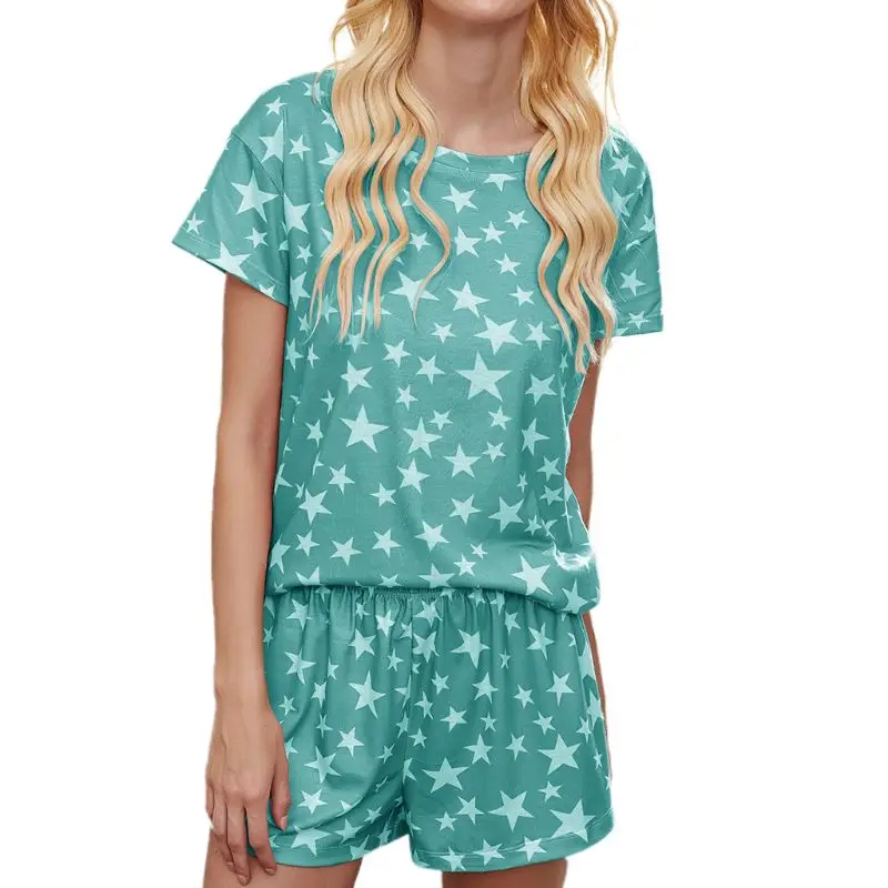 

Women Star Tie-Dye Print Pajamas Short Sleeve Pullover Top Pant Lounge Sleepwear New 2021