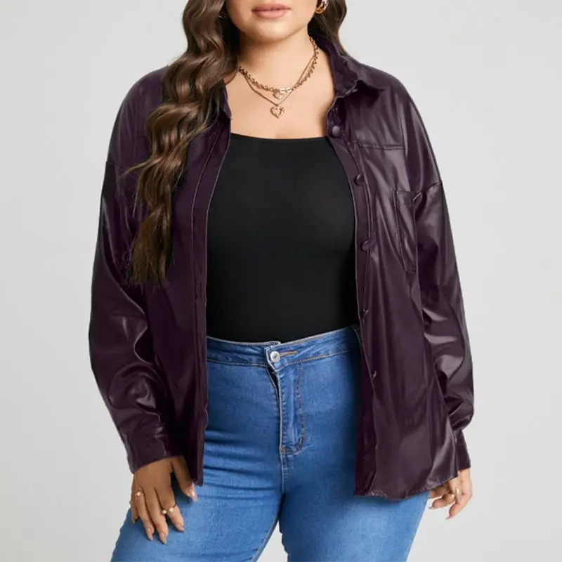 

Plus Size 5XL Women PU Leather Jackets Celmia 2022 Autumn Vintage Long Sleeve Lapel Coat Casual Loose Outerwear Streetwear Coat