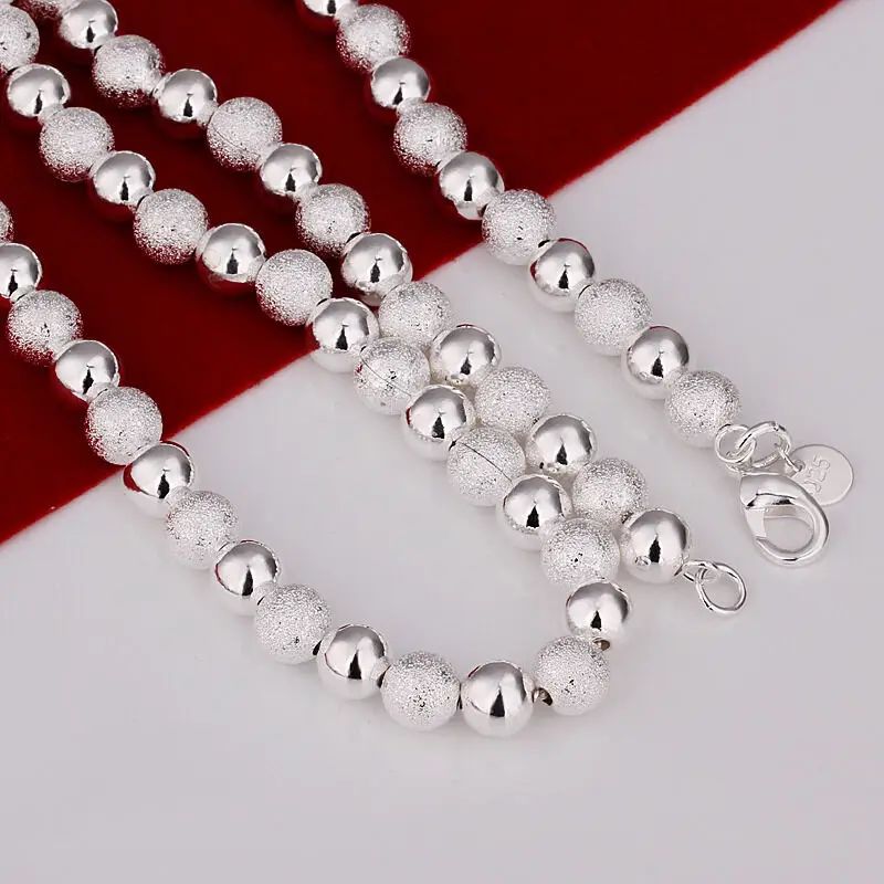 

Wholesale 925 Sterling Silver cool 8MM sand smooth beads Necklace 20inch