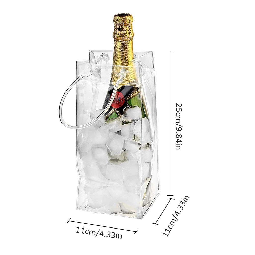 

PVC Leakproof Ice Bag Environmental Transparent Plastic Hand Bag Iced Red Wine And Champagne Portable Ice Bag 25*11CM