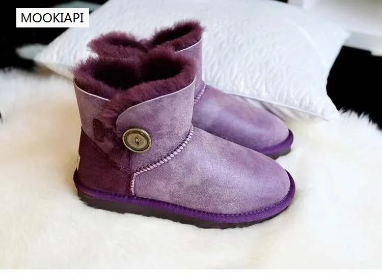 Новинка 2019 женские зимние ботинки из натуральной овечьей кожи 100% Натуральная