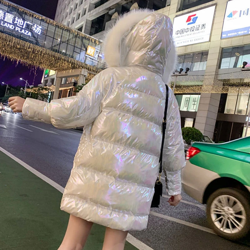 Winter Women Coats Fur Collar Windproof Bright Diamond Long Thick Warm Zipper Parkas 2021 Jacket Hooded Streetwear MY295 | Женская