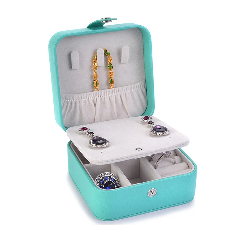 

Portable Faux Leather Jewelry Boxes Organizer Small Necklace Ring Earrings Multi-functional Jewellery Storage Case with Buckle