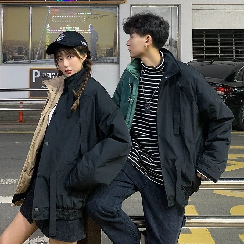 

Wildyak Winter Contrast Color Couple Clothing Parkas Harajuku Loose Overalls Casual Warm Streetwear Zippers Coats Jackets