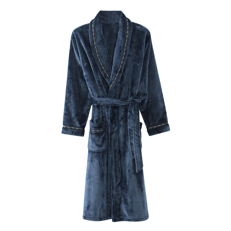

Fashion Casual Mens Bathrobes Flannel Robe V Neck Long Sleeve Men Robe Plush Shawl Kimono Plus Size 3XL Warm Male Bathrobe Coat