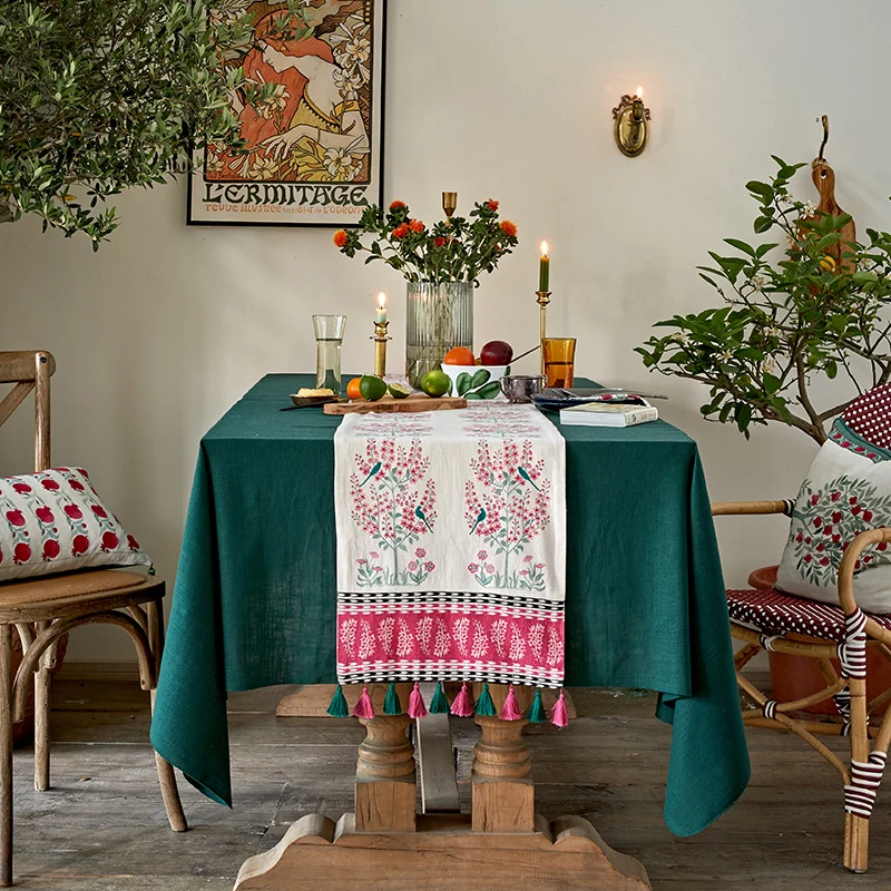 Персиковый гранат Рождество Белый Мешковина настольные бегуны современные для