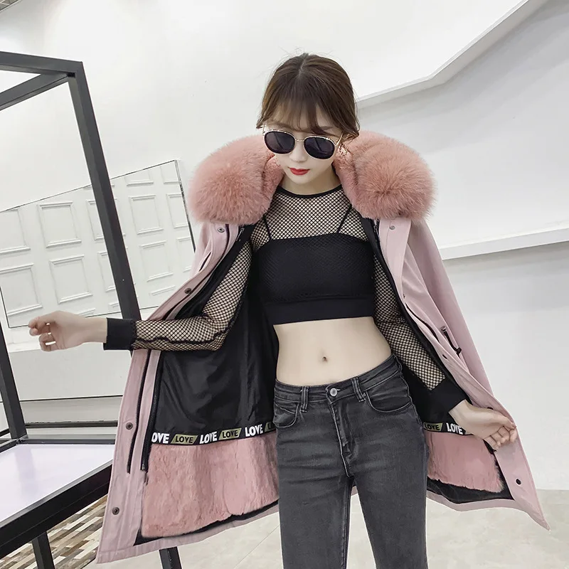 Женская меховая парка LF9037 теплая длинная с подкладкой из натурального