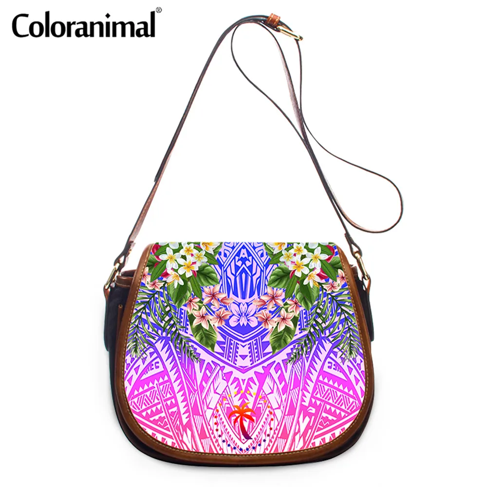 

Coloranimal New Design PU Leather Shoulder Bag Gradient Chuuk Polynesian Flower Printed Crossbody Bag for Women Messenger Bolsa