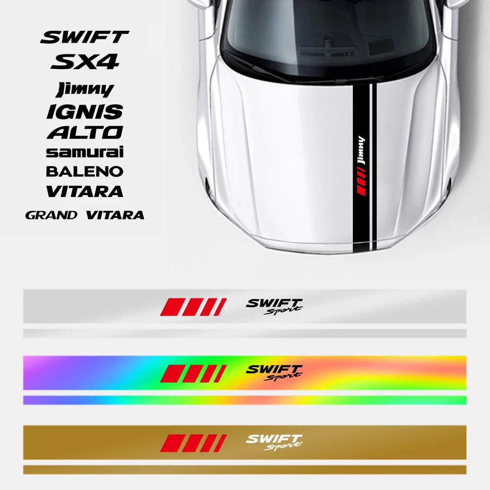 

Car Hood Stripes Sticker Auto Engine Cover Reflective Decal for Suzuki Grand Vitara Baleno SX4 ALTO Samurai Swift Jimny IGNIS
