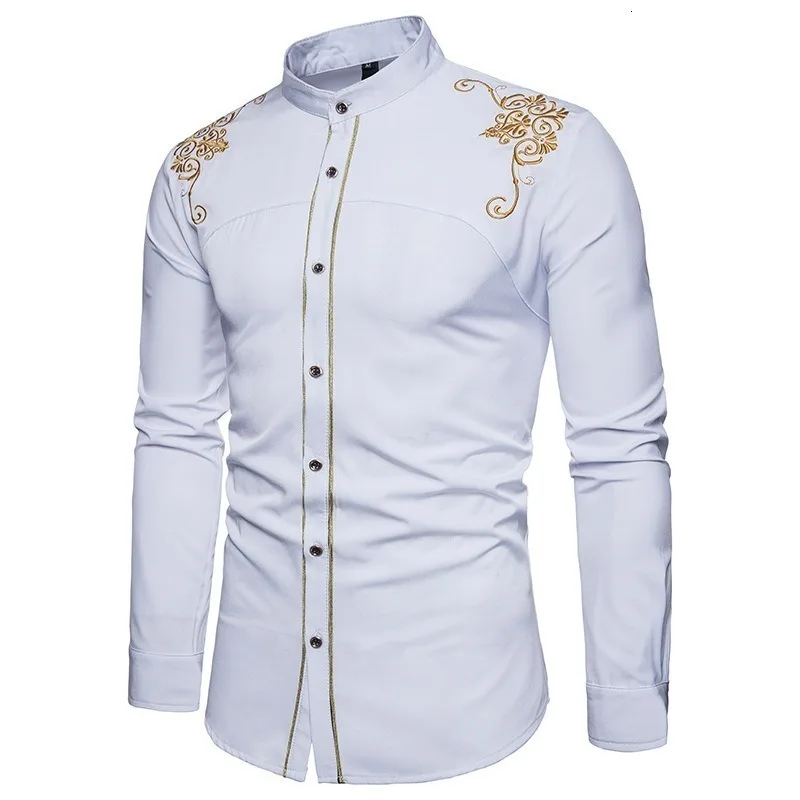 Men Fashion Shirts Palace Embroidery Long Sleeve Muslim Tops Shirt Saudi Arabic Blouse Men Autumn Clothing Islamic Black Casual