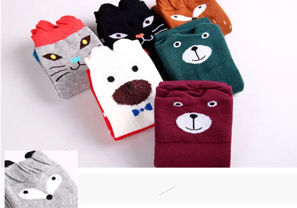 Cotton Cartoon Children's Baby Fox Socks With Bear Knee Highs Long Cute Infantil Kids for Girls kniekousen 3-12 Years old 1pcs