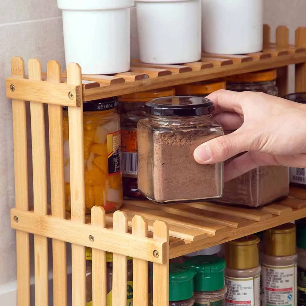 Домашний Настольный бамбук 2 Слои стеллаж для хранения Ванная комната Кухня