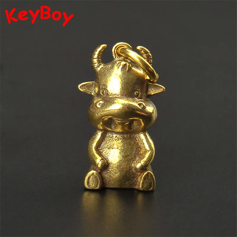 Брелок из чистой меди с милым мультипликационным быком подвеска латуни скот