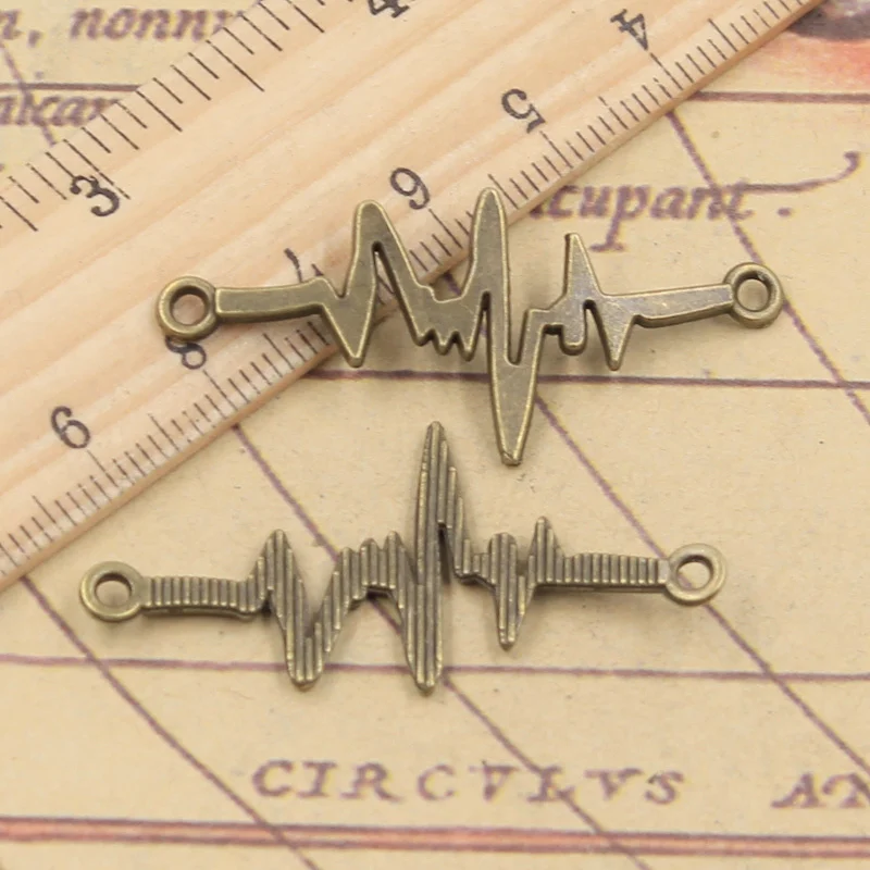 20 шт. подвески ECG Link соединитель сердцебиения 40x20 мм тибетские бронзовые