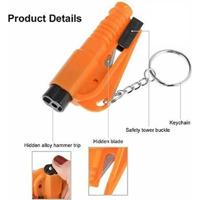 

Car Emergency Mini Safety Hammer Keychain Auto Window Rescue Escape Belt Seat Life-Saving Tool Cutter Auto Hammer Glass Bre T6W8