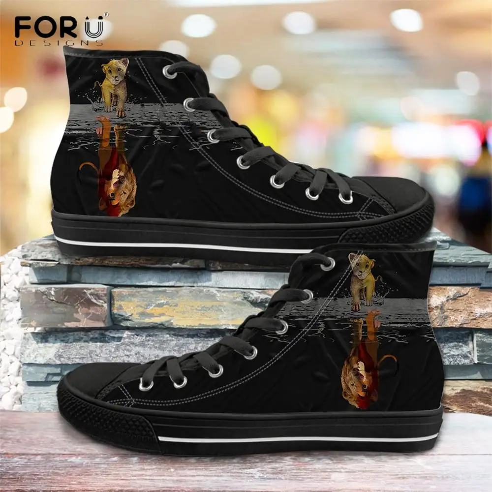 FORUDESIGNS крутые 3D Животные Лев отражение печатные мужские черные высокие холщовые