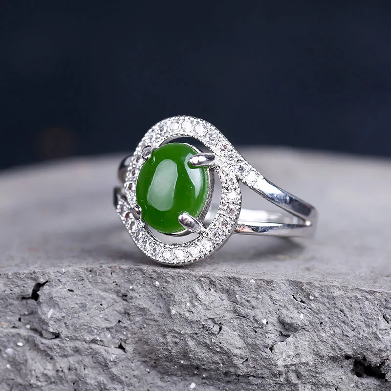 S925 серебро Синьцзян нефритовое кольцо регулируемое отправить вашей маме чтобы