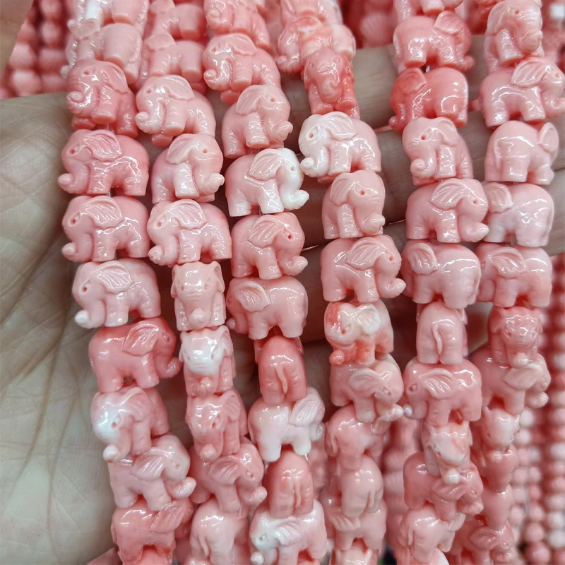 

50pcs Little Elephant Coral Beads 14mm Loose Spacer Pink Coral Bead DIY Bracelet Chram Jewelry Making Gifts