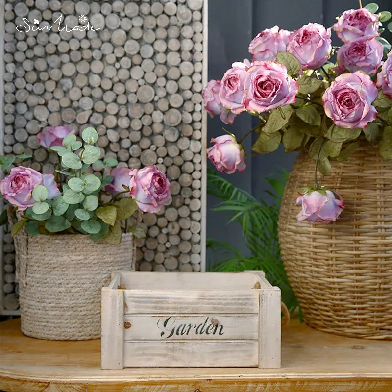 

SunMade Retro Romantic Roses Artificial Flowers Living Room Decoration Flower Pots Decorative Wedding