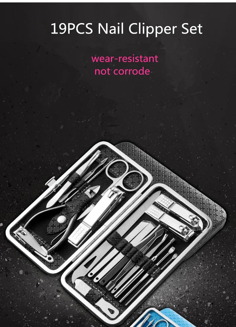 

19/16/12/9/8 pcs Manicure Nail Clipper Set Ear Spoon Nail Clippers Manicure Tool Pedicure Nail Scissor Household Stainless Steel