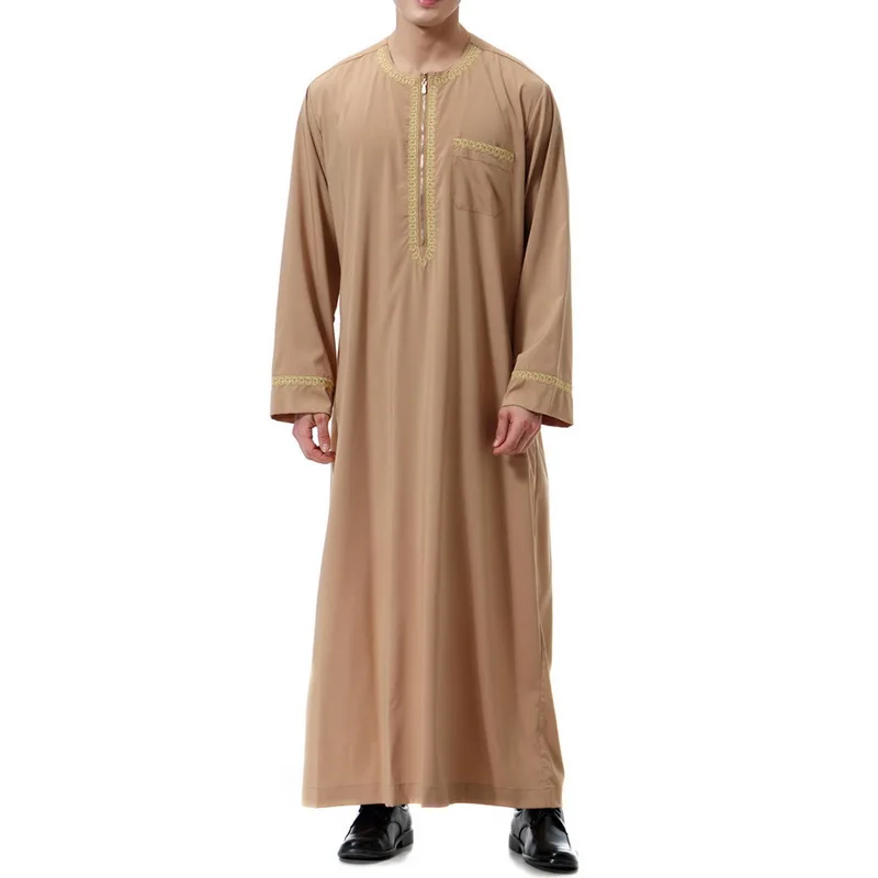 CAMEL Новое поступление, солидное мужское мусульманское Макси-платье Saudi thebe, мусульманское платье abaya jilbaba, Дубай, для любого случая, осеннее платье jubba thebe - Цвет: CAMEL