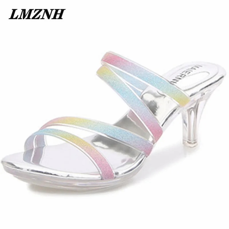

LMZNH Thick Heel Women Sandals Fashion Color Mixing Stiletto Heel Female Party Club Shoes Sexy Style Mujer Elegant Street Shoes