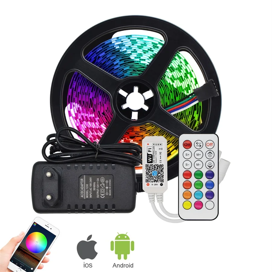 WiFi RGB/RGBW/RGBWW светодиодные полосы света Водонепроницаемый 5050 свет полосы Набор беспроводной смартфон WiFi контроллер 12 В 3A блок питания
